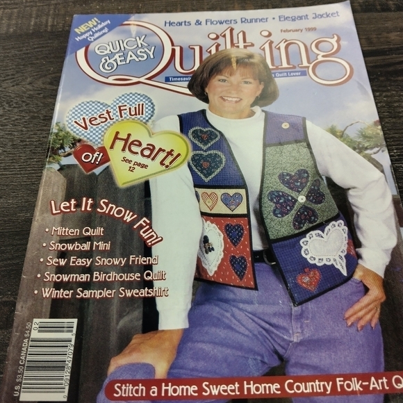 Quick & Easy Quilting Magazine February 1999 Quilted Hearts Vest Quilt Patterns - Picture 1 of 6